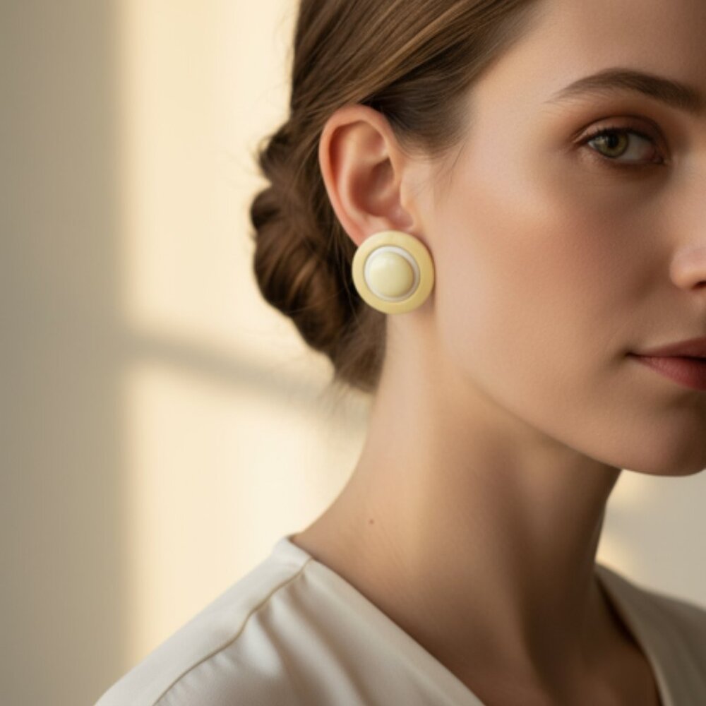 Earrings Retro - Vintage Tabi for Pierced Ears  – Layered Yellow & White Retro